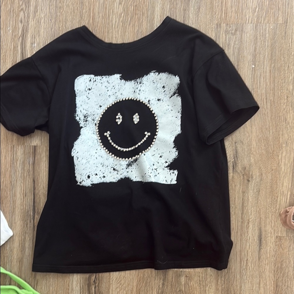 Kids Black Smiley Face T-Shirt